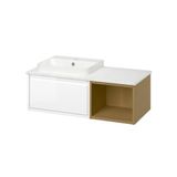IKEA ANGSJÖN/TOLKEN/BACKSJÖN lavabo dolabı kombinasyonu parlak cila beyaz-meşe görünümlü-beyaz mermer görünüm - 89629733