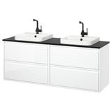 IKEA ANGSJÖN/TOLKEN/BACKSJÖN lavabo dolabı kombinasyonu parlak cila beyaz-siyah mermer görünüm - 49528482