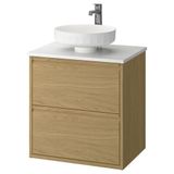 IKEA ANGSJÖN/TOLKEN/LERSJÖN lavabo dolabı kombinasyonu meşe görünümlü-beyaz mermer görünüm - 09571284