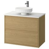 IKEA ANGSJÖN/TOLKEN/LERSJÖN lavabo dolabı kombinasyonu meşe görünümlü-beyaz mermer görünüm - 79571290