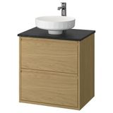 IKEA ANGSJÖN/TOLKEN/LERSJÖN lavabo dolabı kombinasyonu meşe görünümlü-siyah mermer görünüm - 29571283