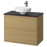 IKEA ANGSJÖN/TOLKEN/LERSJÖN lavabo dolabı kombinasyonu meşe görünümlü-siyah mermer görünüm - 99571289