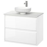 IKEA ANGSJÖN/TOLKEN/LERSJÖN lavabo dolabı kombinasyonu parlak cila beyaz-beyaz mermer görünüm - 19571288
