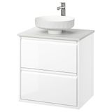 IKEA ANGSJÖN/TOLKEN/LERSJÖN lavabo dolabı kombinasyonu parlak cila beyaz-beyaz mermer görünüm - 49571282
