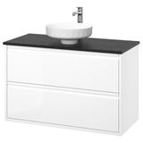 IKEA ANGSJÖN/TOLKEN/LERSJÖN lavabo dolabı kombinasyonu parlak cila beyaz-siyah mermer görünüm - 19571293