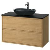 IKEA ANGSJÖN/TOLKEN/OXMYREN lavabo dolabı kombinasyonu meşe görünümlü-siyah mermer görünüm - 69521583
