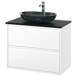 IKEA ANGSJÖN/TOLKEN/OXMYREN lavabo dolabı kombinasyonu parlak cila beyaz-siyah mermer görünüm - 99521416