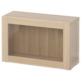 IKEA BESTA dolap kombinasyonu ağartılmış meşe görünümlü-beyaz meşe görünümlü-şeffaf cam - 29046856