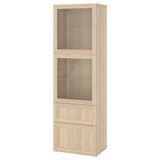 IKEA BESTA dolap kombinasyonu ağartılmış meşe görünümlü-beyaz meşe görünümlü-şeffaf cam - 49435732
