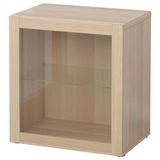 IKEA BESTA dolap kombinasyonu ağartılmış meşe görünümlü-beyaz meşe görünümlü-şeffaf cam - 69047651