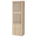 IKEA BESTA dolap kombinasyonu ağartılmış meşe görünümlü-beyaz meşe görünümlü-şeffaf cam - 69622879
