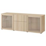 IKEA BESTA dolap kombinasyonu ağartılmış meşe görünümlü-beyaz meşe görünümlü-şeffaf cam - 99412667