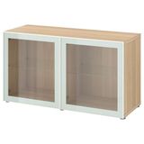 IKEA BESTA dolap kombinasyonu ağartılmış meşe görünümlü-beyaz-şeffaf cam - 69490478