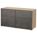 IKEA BESTA dolap kombinasyonu ağartılmış meşe görünümlü-koyu gri taş görünümlü - 89412639