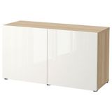 IKEA BESTA dolap kombinasyonu ağartılmış meşe görünümlü-parlak cila-beyaz - 19324603