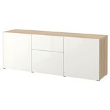 IKEA BESTA dolap kombinasyonu ağartılmış meşe görünümlü-parlak cila-beyaz - 39412670