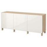 IKEA BESTA dolap kombinasyonu ağartılmış meşe görünümlü-parlak cila-beyaz - 79139834