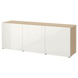 IKEA BESTA dolap kombinasyonu ağartılmış meşe görünümlü-parlak cila-beyaz - 89324992