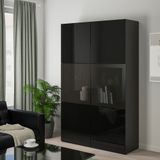 IKEA BESTA dolap kombinasyonu venge-parlak cila-siyah-füme cam - 39059457