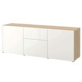 IKEA Besta Kombinasyon Ağartılmış Meşe Görünümlü Parlak Cila Beyaz 180x42x65 cm Dolap
