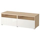 IKEA BESTA tv sehpası ağartılmış meşe görünümlü-parlak cila-beyaz - 29399283