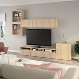 IKEA BESTA tv ünitesi ağartılmış meşe görünümlü-beyaz meşe görünümlü-şeffaf cam - 19406731