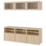 IKEA BESTA tv ünitesi ağartılmış meşe görünümlü-beyaz meşe görünümlü-şeffaf cam - 19435998