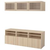 IKEA BESTA tv ünitesi ağartılmış meşe görünümlü-beyaz meşe görünümlü-şeffaf cam - 29407198