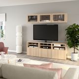 IKEA BESTA tv ünitesi ağartılmış meşe görünümlü-beyaz meşe görünümlü-şeffaf cam - 49407197
