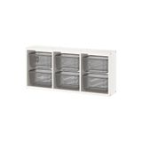 IKEA Beyaz Saklama Ünitesi, 99x21x30 cm, Çocuk Odası Oyuncak Dolabı Düzenleyici, Gri Sepetli