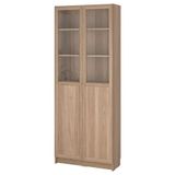IKEA BILLY cam/panel kapaklı kitaplık meşe görünümlü - 29483328