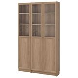 IKEA BILLY cam/panel kapaklı kitaplık meşe görünümlü - 89581849