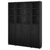 IKEA BILLY cam/panel kapaklı kitaplık siyah meşe görünümlü - 49483544