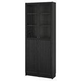 IKEA BILLY cam/panel kapaklı kitaplık siyah meşe görünümlü - 89483325
