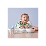 IKEA BÖRJA çocuk tabak ve kasesi, beyaz-mavi / suluk, beyaz-mavi / mama kaşığı, beyaz-mavi / MAMA SETİ