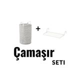 IKEA Çamaşır Seti KLUNKA çamaşır torbası , beyaz-siyah, 60 lt ve ANTONIUS askılık , beyaz, 77 cm