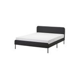 IKEA Çift Kişilik Karyola, Koyu Gri, Yumuşak Kumaş Vissle Kaplı.