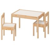 IKEA Çocuk Masa-Sandalye Seti MeridyenDukkan Beyaz-Çam, 3 Parça Set