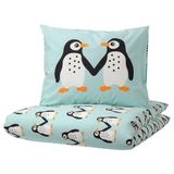 IKEA Çocuk Nevresim Takımı MeridyenDukkan Açık Turkuaz Renk Penguen Temalı 150x200Cm