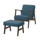 IKEA EKENASET tekli koltuk ve ayak uzatma taburesi ceviz görünümlü-axvall koyu gri-mavi - 99622806