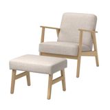 IKEA EKENASET tekli koltuk ve ayak uzatma taburesi meşe görünümlü-kilanda açık bej - 89622802
