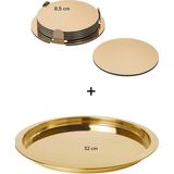IKEA Glattıs Yuvarlak Tepsi , Pirinç Rengi, 38 cm ve 8,5 cm Bardak Altlığı (6 Adet) - 38 CM - 8,5 CM