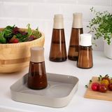 IKEA Halvtom Gri-Bej 17X17 cm Tepsi, 2 Adet 19 cm Yağdanlık, 2 Adet 12 cm Tuzluk-Biberlik 5li Set - Kahverengi