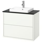 IKEA HAVBACK/TOLKEN/ORRSJÖN lavabo dolabı kombinasyonu beyaz-siyah mermer görünüm - 79521375