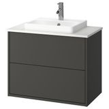 IKEA HAVBACK/TOLKEN/ORRSJÖN lavabo dolabı kombinasyonu koyu gri-beyaz mermer görünüm - 29521373