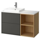 IKEA HAVBACK/TOLKEN/ORRSJÖN lavabo dolabı kombinasyonu koyu gri-meşe görünümü-beyaz mermer görünüm - 69528400