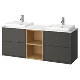 IKEA HAVBACK/TOLKEN/ORRSJÖN lavabo dolabı kombinasyonu koyu gri-meşe görünümü-beyaz mermer görünüm - 79528409