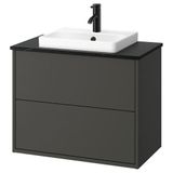 IKEA HAVBACK/TOLKEN/ORRSJÖN lavabo dolabı kombinasyonu koyu gri-siyah mermer görünüm - 39590568
