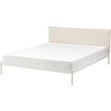 Ikea Kleppstad Karyola 140 x 200 CM Çift Kişilik Beyaz Bej Metal Çerçeve Yıkanabilir Başlık Kılıfı - 140 x 200 cm