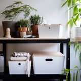 IKEA KUGGIS kapaklı kutu beyaz-bambu - 39561288